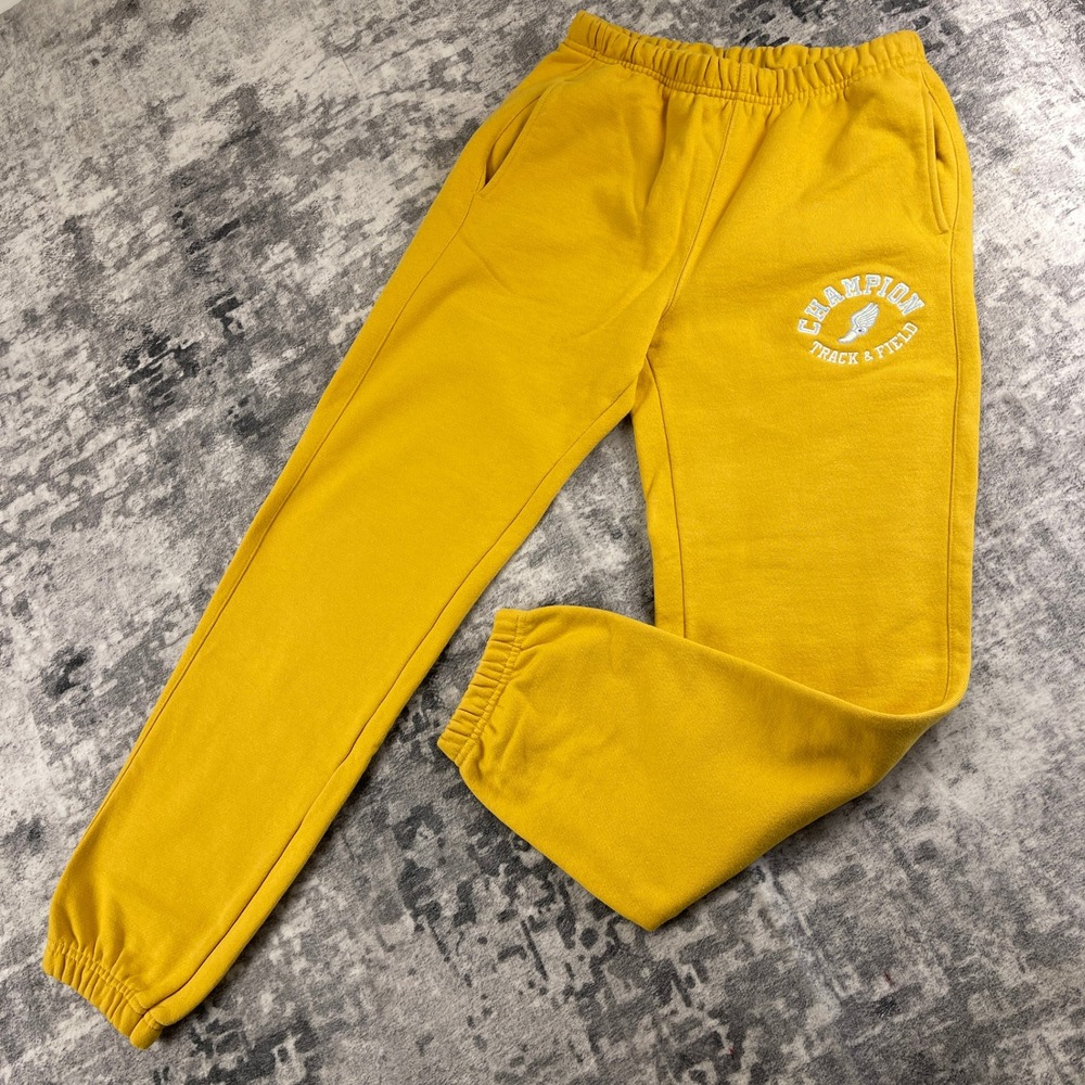 Vtg Champion Small Yellow Sweatpants Track & Field Graphic Heritage